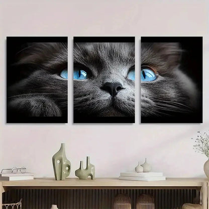 3pcs A black and White Cat Blue Eyes Metal Print Ready to Hang Art