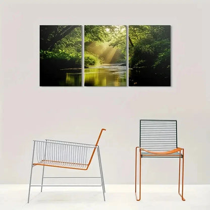 3pcs Sunlit Forest Nature Inspired Metal Print Ready to Hang Art