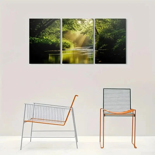 3pcs Sunlit Forest Nature Inspired Metal Print Ready to Hang Art