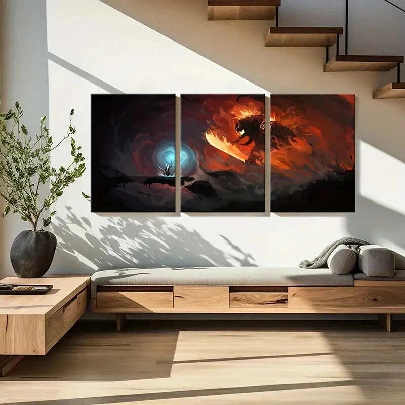 3pcs Middle Earth Wizard & Monster Vintage Wall Art Set Canvas Framed 40x60cm - High Quality Print 100% Australian Made Wall Canvas Ready to Hang