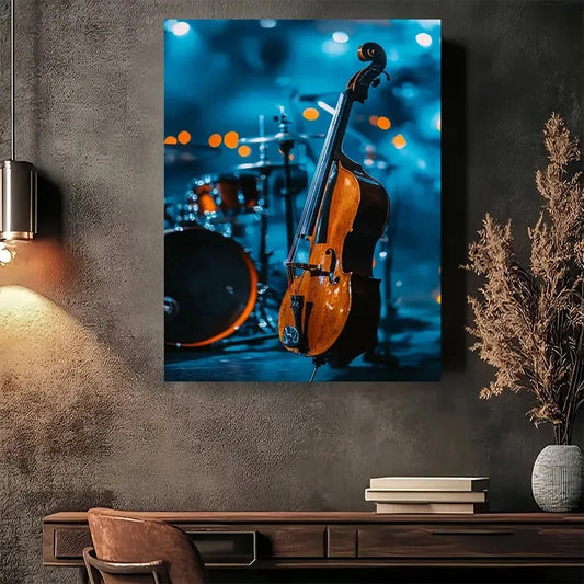 Beautiful Cello Symphony Night Scene Painting 40x60cm Metal Print Ready to Hang