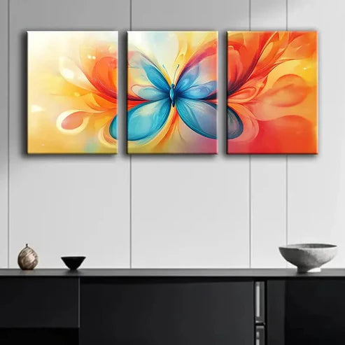 3pcs Colorful Butterfly Shaped Floral Triptych Wall Art Set Canvas Unframed - High Quality Print 100% Australian Made Wall Canvas