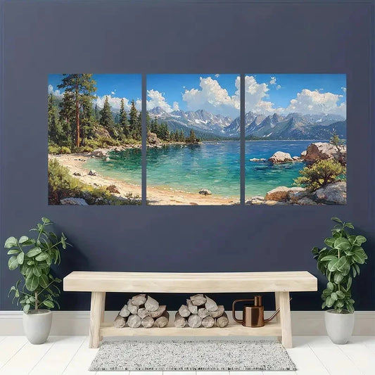 3pcs Tahoe Lake California Landscape Perfect Wall Art Set Canvas Framed 40x60cm - High Quality Print 100% Australian Made Wall Canvas Ready to Hang