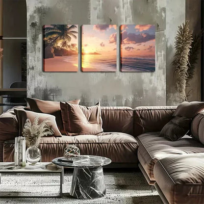 3pcs Coastal Sunset with Coconut Trees Wall Art Canvas Unframed - High Quality Print 100% Australian Made Wall Canvas