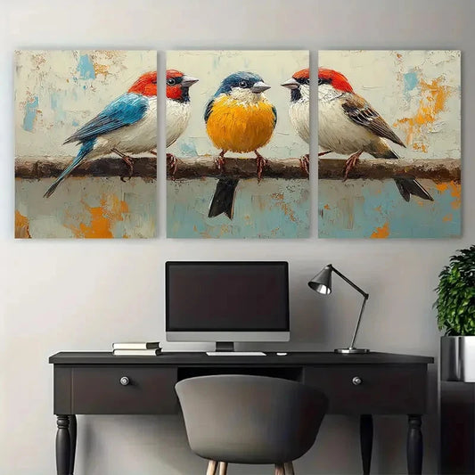 3pcs Sparrows Bird Rustic Design Metal Print Ready to Hang Art