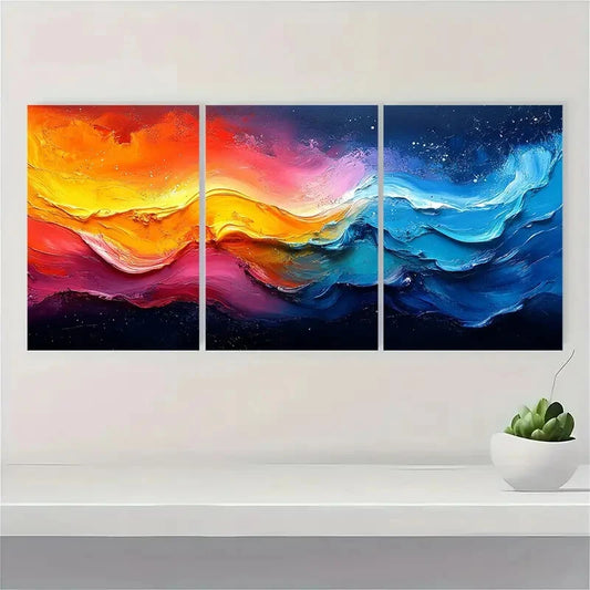 3pcs Colorful Abstract Painting Original Acrylic Metal Print Ready to Hang Art