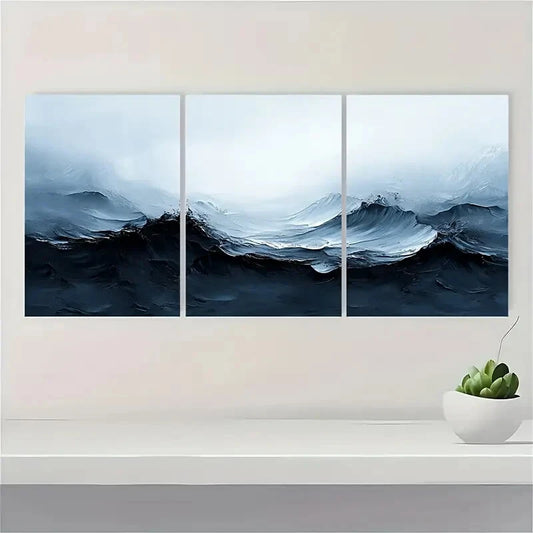 3pcs Gray and Black Painting Textured Art Black Metal Print Ready to Hang Art