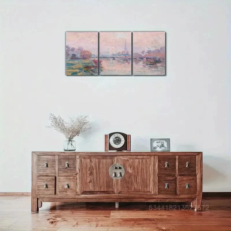 3pcs French Landscape Oil Painting Art Style Metal Print Ready to Hang Art