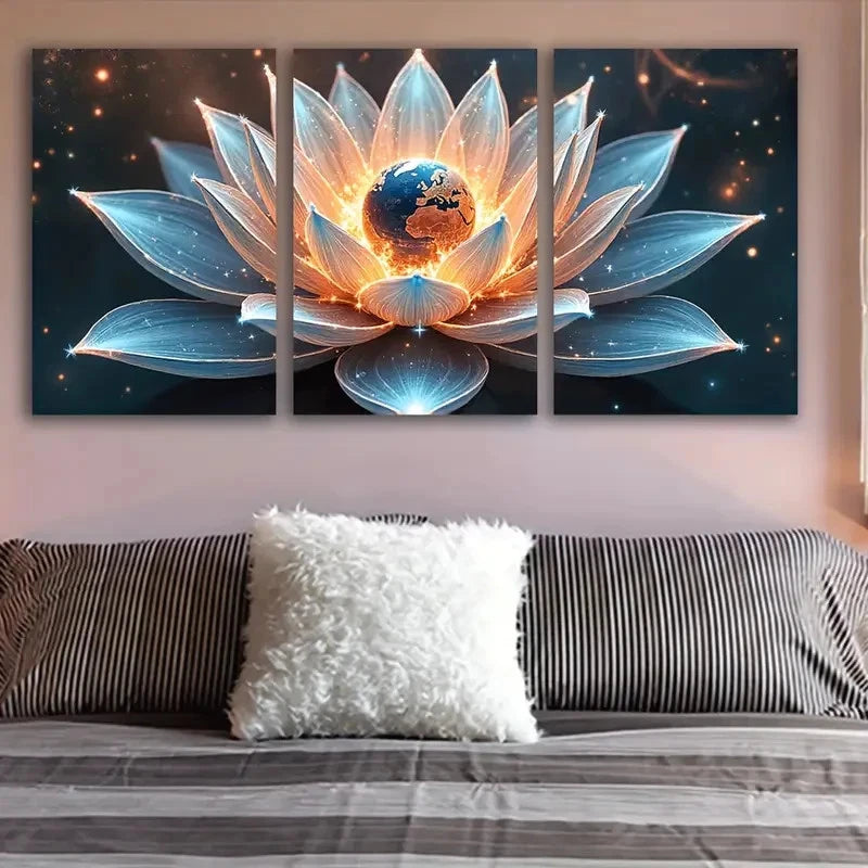 3pcs Lotus Flower Blooming Design Wall Art Set Canvas Framed 40x60cm - High Quality Print 100% Australian Made Wall Canvas Ready to Hang