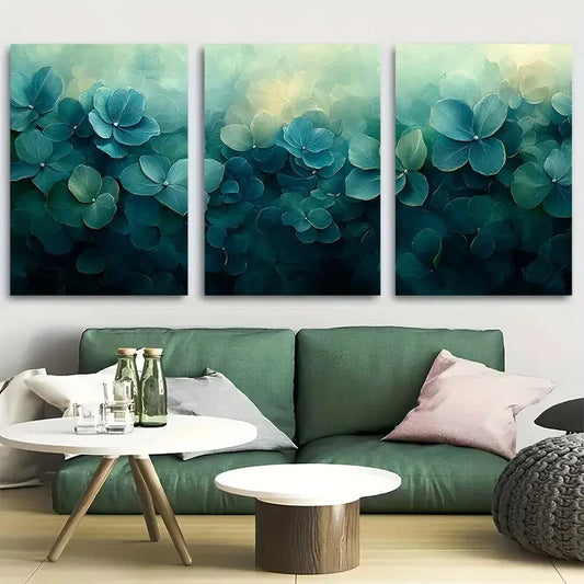 3pcs Floral Abstract Plants Green Tone Design Metal Print Ready to Hang Art