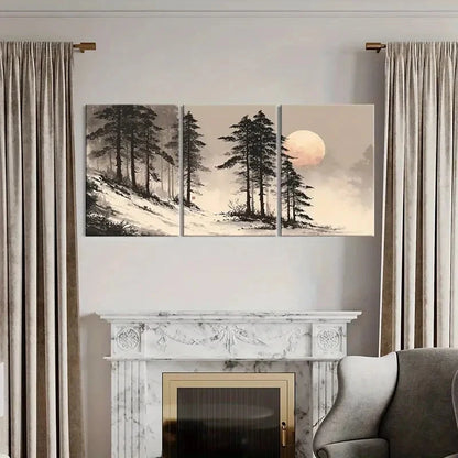 3pcs Moonlit Forest Scene Winter Landscape Metal Print Ready to Hang Art