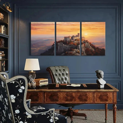 3pcs Sunset Castle Landscape Mountains Metal Print Ready to Hang Art