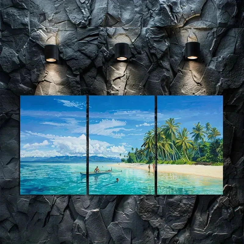 3pcs Tropical Island Paradise in Australia Art Set Canvas Framed 60x90cm - High Quality Print 100% Australian Made Wall Canvas Ready to Hang
