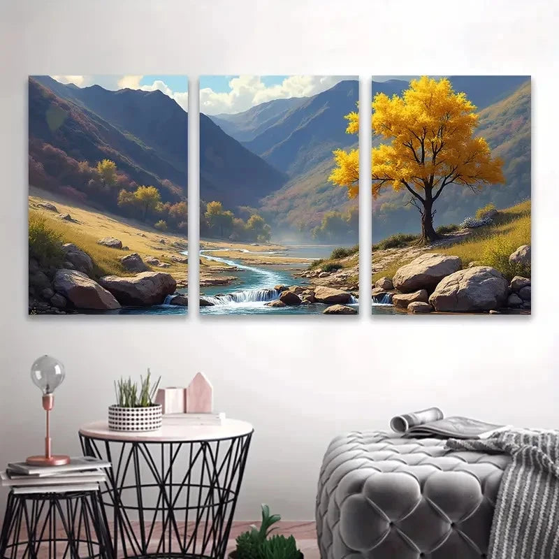 3pcs Autumn River Landscape Wall Art Set Canvas Framed 50x70cm - High Quality Print 100% Australian Made Wall Canvas Ready to Hang