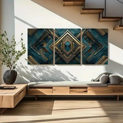 3pcs Abstract Geometric Wall Art with Metallic Metal Print Ready to Hang Art