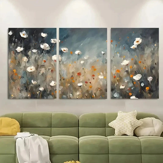 3pcs Moody Flower Meadow Vintage Floral Metal Print Ready to Hang Art