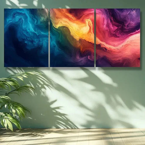 3pcs Rainbow Mountain Art Painting Wall Art Set Canvas Unframed - High Quality Print 100% Australian Made Wall Canvas