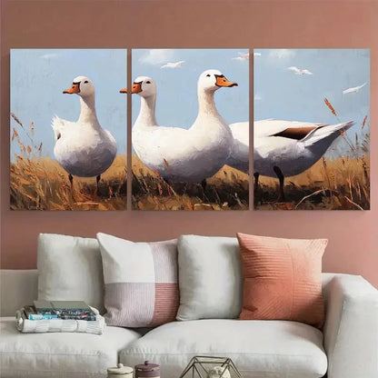 3pcs White Geese Farmhouse Animal Wall Art Set Canvas Framed 40x60cm - High Quality Print 100% Australian Made Wall Canvas Ready to Hang