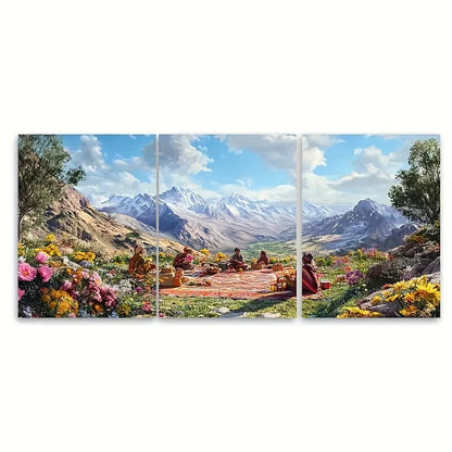 3pcs Vibrant Kurdish Mountain Landscape Floral Metal Print Ready to Hang Art