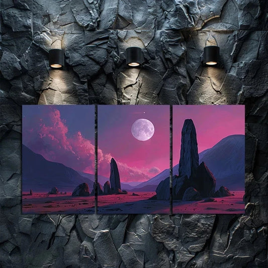 3pcs Abstract Desert and Moon Landscape Metal Print Ready to Hang Art