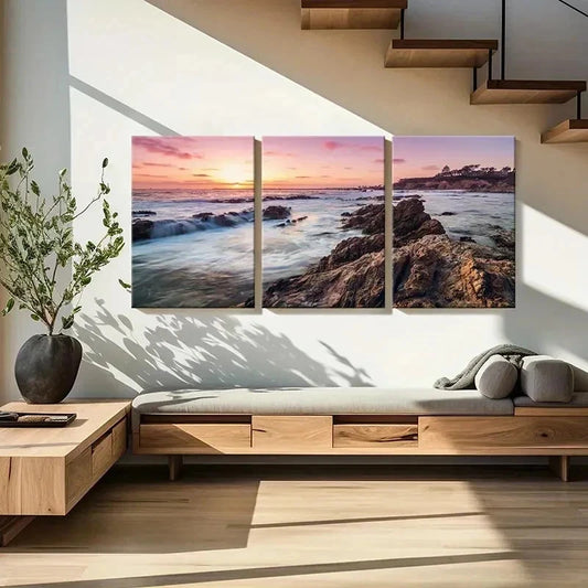 3pcs Vibrant Sunset Seaside Landscape Wall Art Set Canvas Framed 40x60cm - High Quality Print 100% Australian Made Wall Canvas Ready to Hang