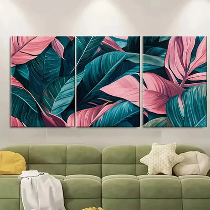 3pcs Pink Summer Botanical Painting Wall Art Set Canvas Framed 50x70cm - High Quality Print 100% Australian Made Wall Canvas Ready to Hang