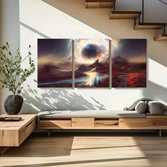 3pcs Alien Planet Mountain Black Hole Wall Art Set Canvas Framed 40x60cm - High Quality Print 100% Australian Made Wall Canvas Ready to Hang