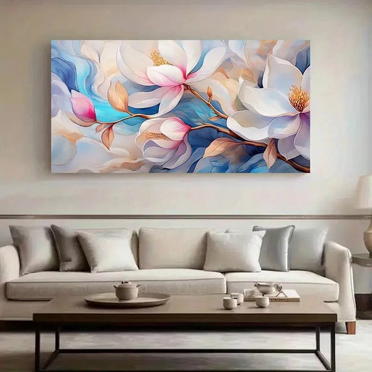 White Magnolia Flower wall canvas office home room framed 120x60cm - Bella Home Decor