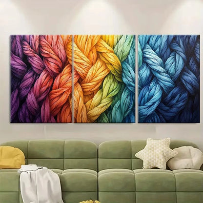 3pcs Rainbow Braided Yarn Metal Print Ready to Hang Art