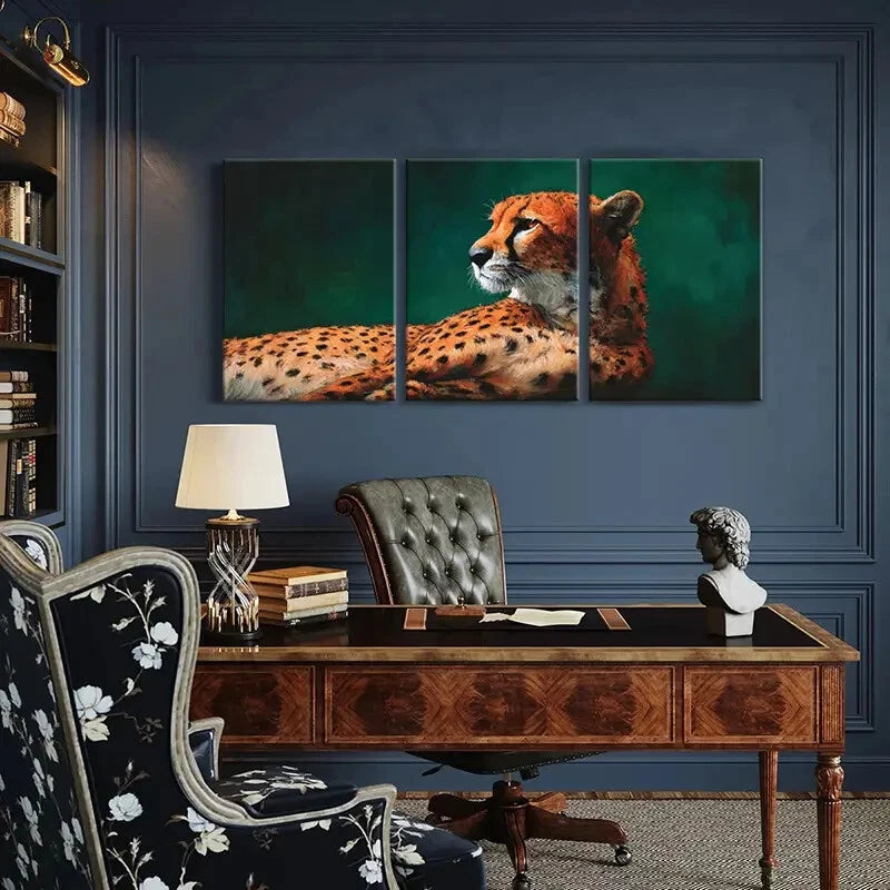 3pcs Artistic Cheetah Portrait Wildlife Art Metal Print Ready to Hang Art