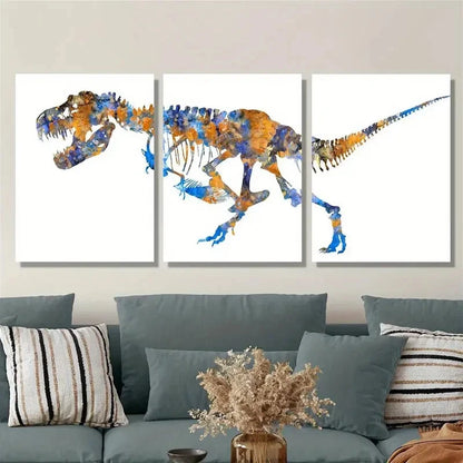 3pcs Vibrant Blue & Orange Tyrannosaurus Metal Print Ready to Hang Art