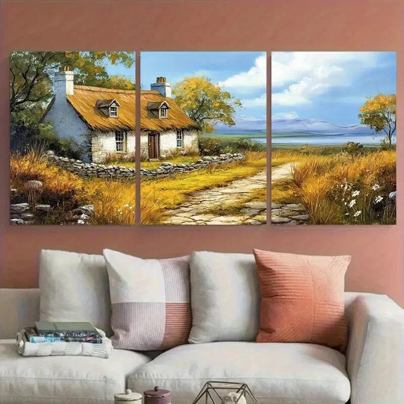 3pcs Irish Cottage Ireland Countryside Rustic Metal Print Ready to Hang Art