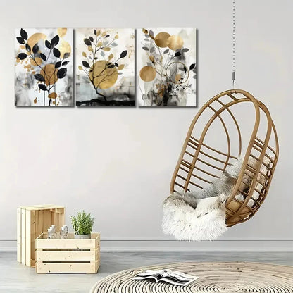 3pcs Black & Golden Watercolor Abstract Wall Art Metal Print Ready to Hang Art