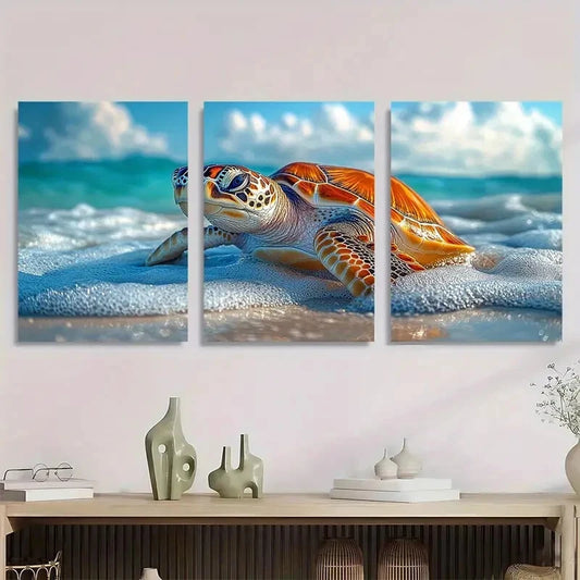 3pcs Nature Blue Sea Beach Turtle Ocean Metal Print Ready to Hang Art