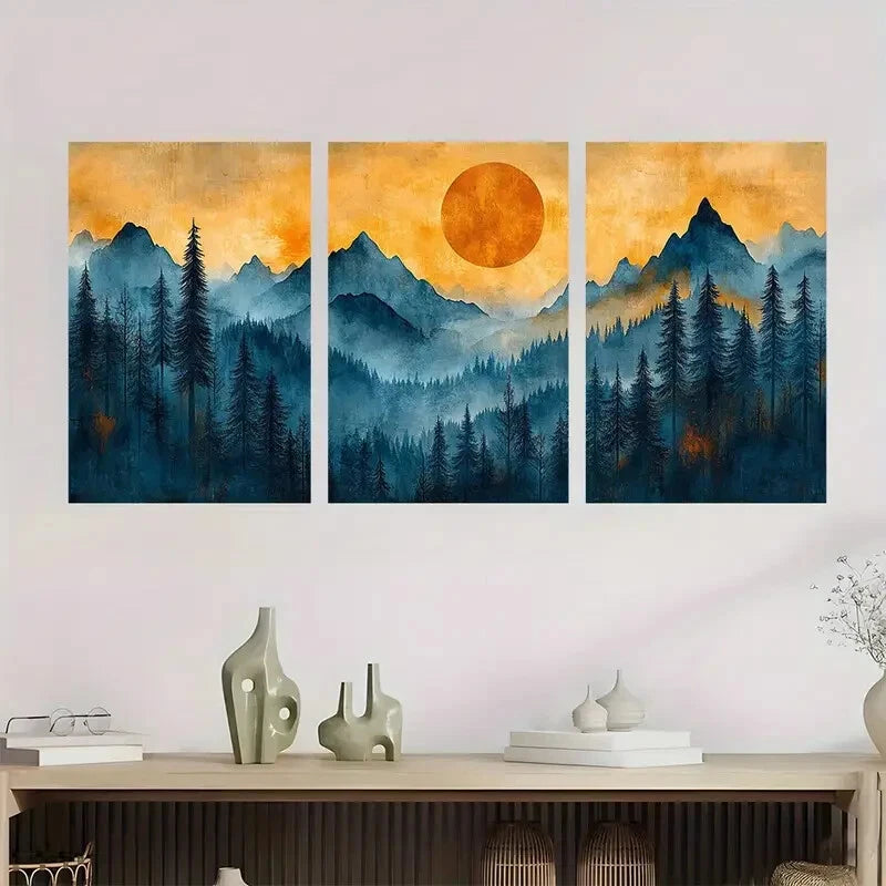 3pcs Mountain Minimalist Forest Abstract Perfect Wall Art Set Canvas Framed 40x60cm - High Quality Print 100% Australian Made Wall Canvas Ready to Hang