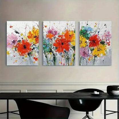 3pcs Abstract Painting of Wildflowers Metal Print Ready to Hang Art