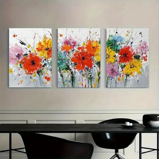 3pcs Abstract Painting of Wildflowers Metal Print Ready to Hang Art