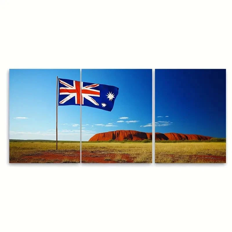 3pcs Lovers Flag Australia Wall Art Set Canvas Framed 60x90cm - High Quality Print 100% Australian Made Wall Canvas Ready to Hang
