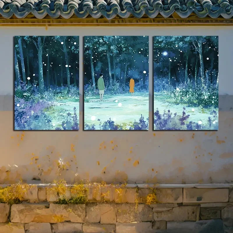 3pcs Enchanted Forest Couple Night Nature-Themed Metal Print Ready to Hang Art