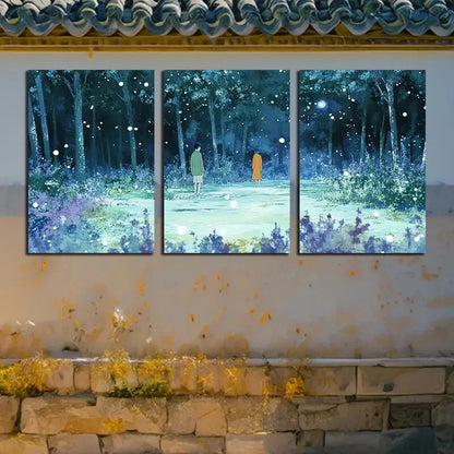 3pcs Enchanted Forest Couple Night Nature-Themed Metal Print Ready to Hang Art