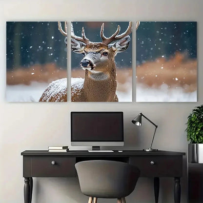 3pcs Roe Deer Buck Snowy Woodland Forest Metal Print Ready to Hang Art
