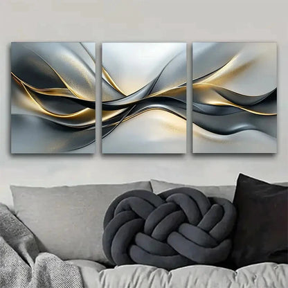 3pcs Elegant Silvery Black and Golden Metal Print Ready to Hang Art