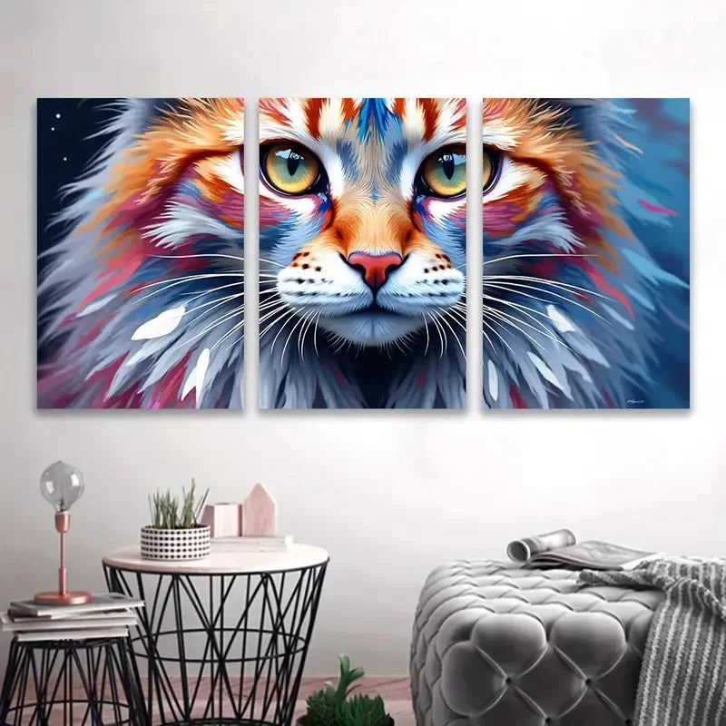 3pcs Colorful Cat Artwork Wall Art Set Canvas Framed 60x90cm - High Quality Print 100% Australian Made Wall Canvas Ready to Hang