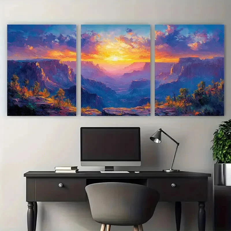 3pcs Sunset Canyon Nature Mountain Landscape Metal Print Ready to Hang Art