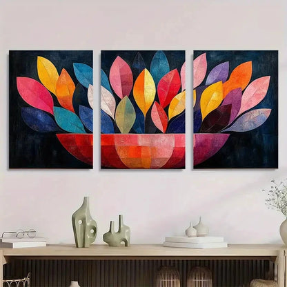 3pcs Colorful Abstract Floral Design Metal Print Ready to Hang Art