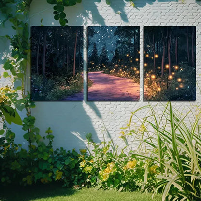 3pcs Vibrant Fluorescent Forest Illustration Metal Print Ready to Hang Art