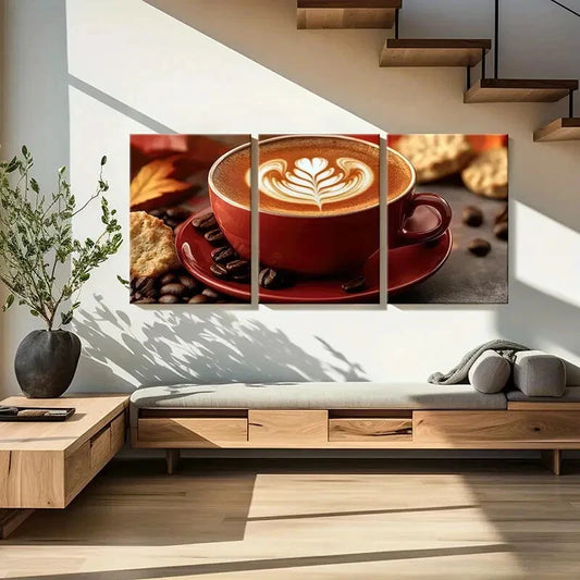3pcs Artistic Coffee Latte Art Warm Beverage Metal Print Ready to Hang Art
