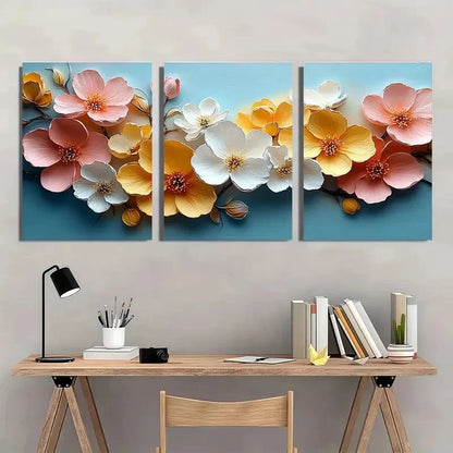 3pcs Pastel Pink Yellow White Blossoms Metal Print Ready to Hang Art