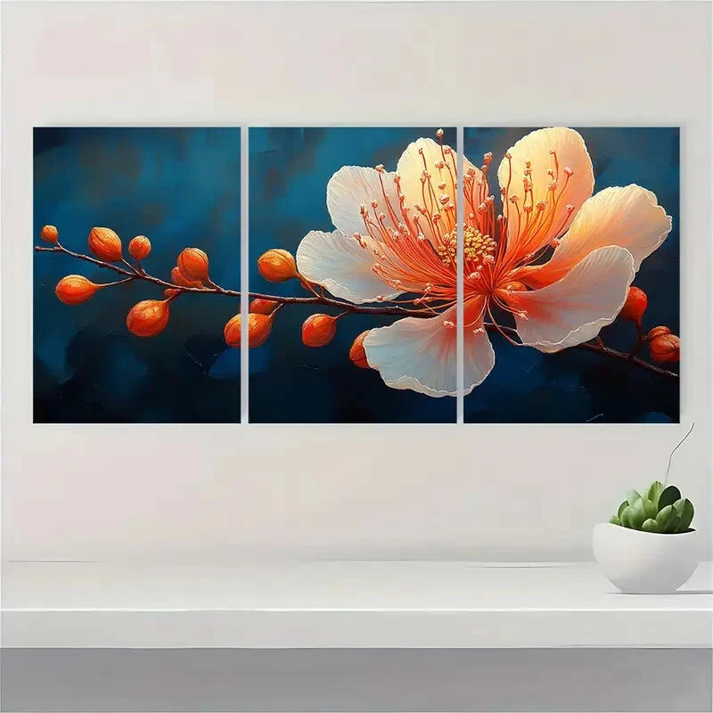 3pcs Albizia Flower Painting Silk Plant Print Metal Print Ready to Hang Art