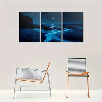 3pcs Night Beach Moonlit Ocean Scene Metal Print Ready to Hang Art